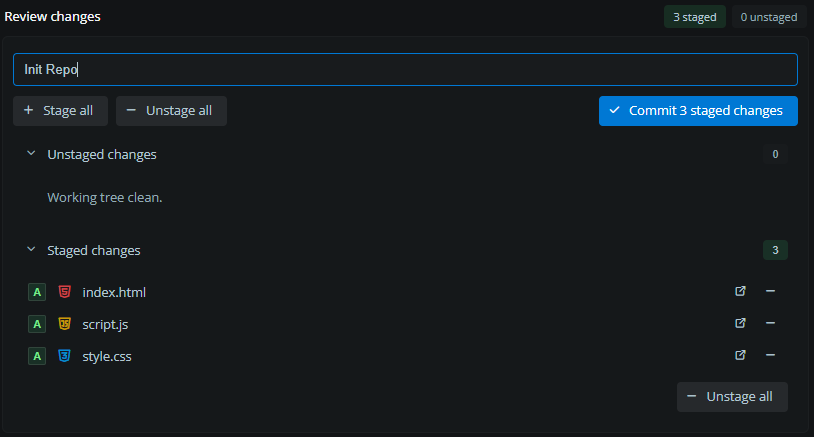Stage All moves added files into staged changes in Codevre